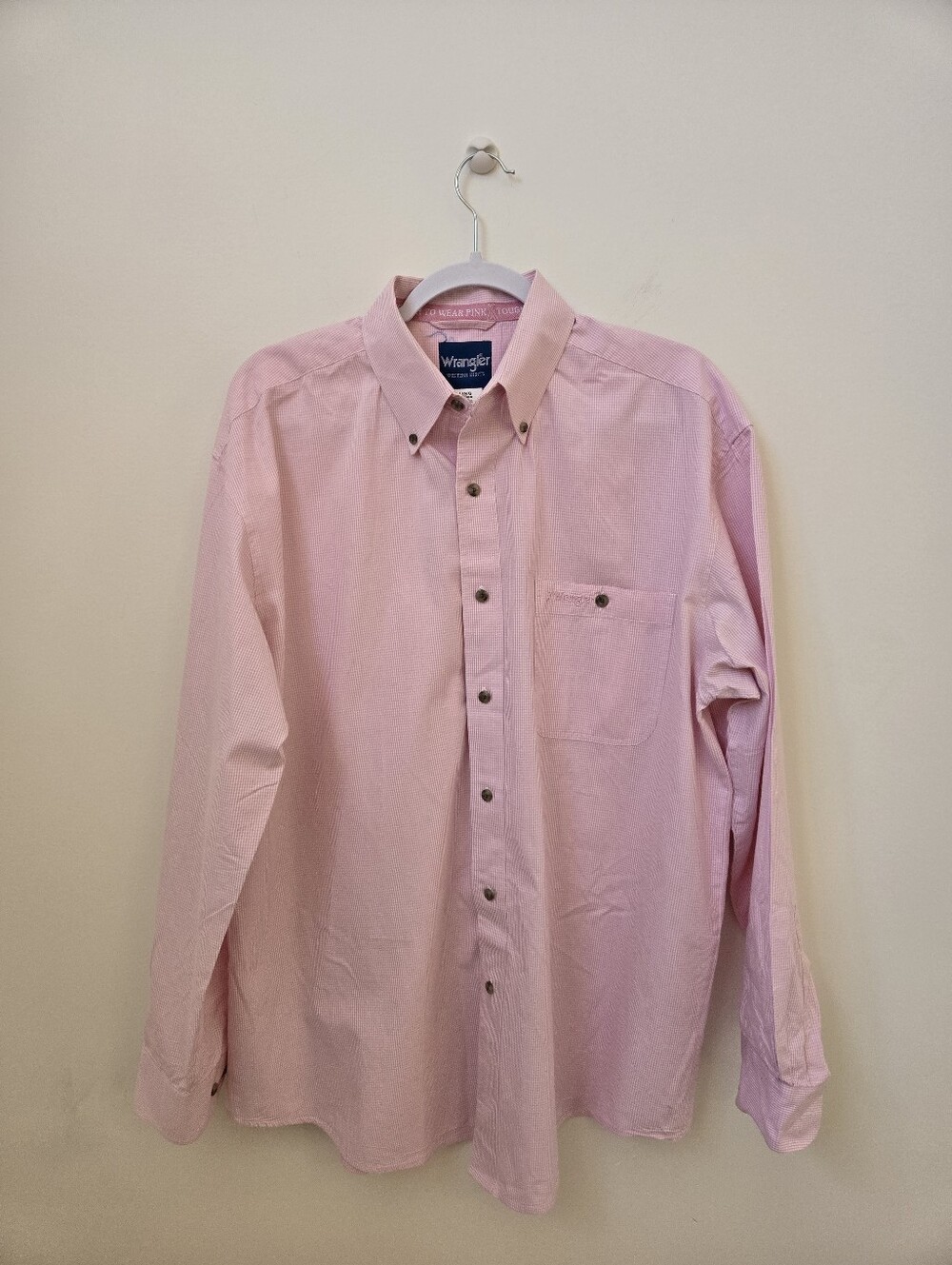 Wrangler Western Shirt Men’s Large Pink Gingham Button Down Stampede